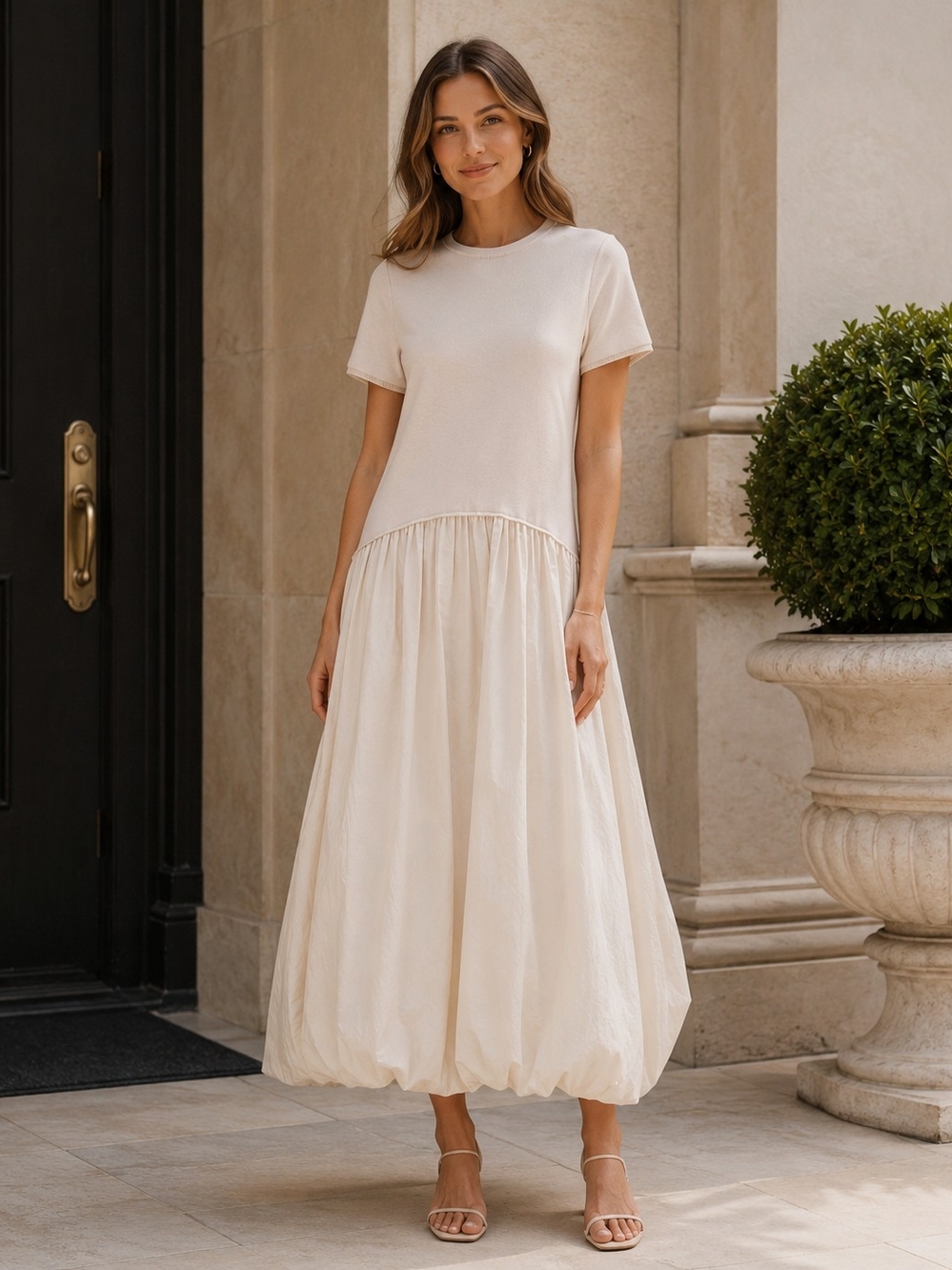 Moon River Ivory Bubble Hem Maxi Dress Size M NWOT